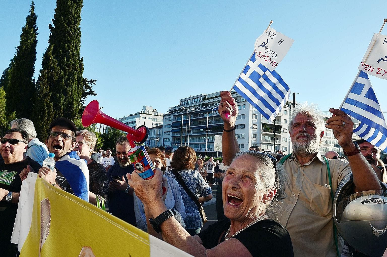 Greeks protesting against their government this year. The worst- performing euro zone countries are mired in depression or deep recession; their condition - think of Greece - is worse in many ways than what economies suffered during the Great Depress