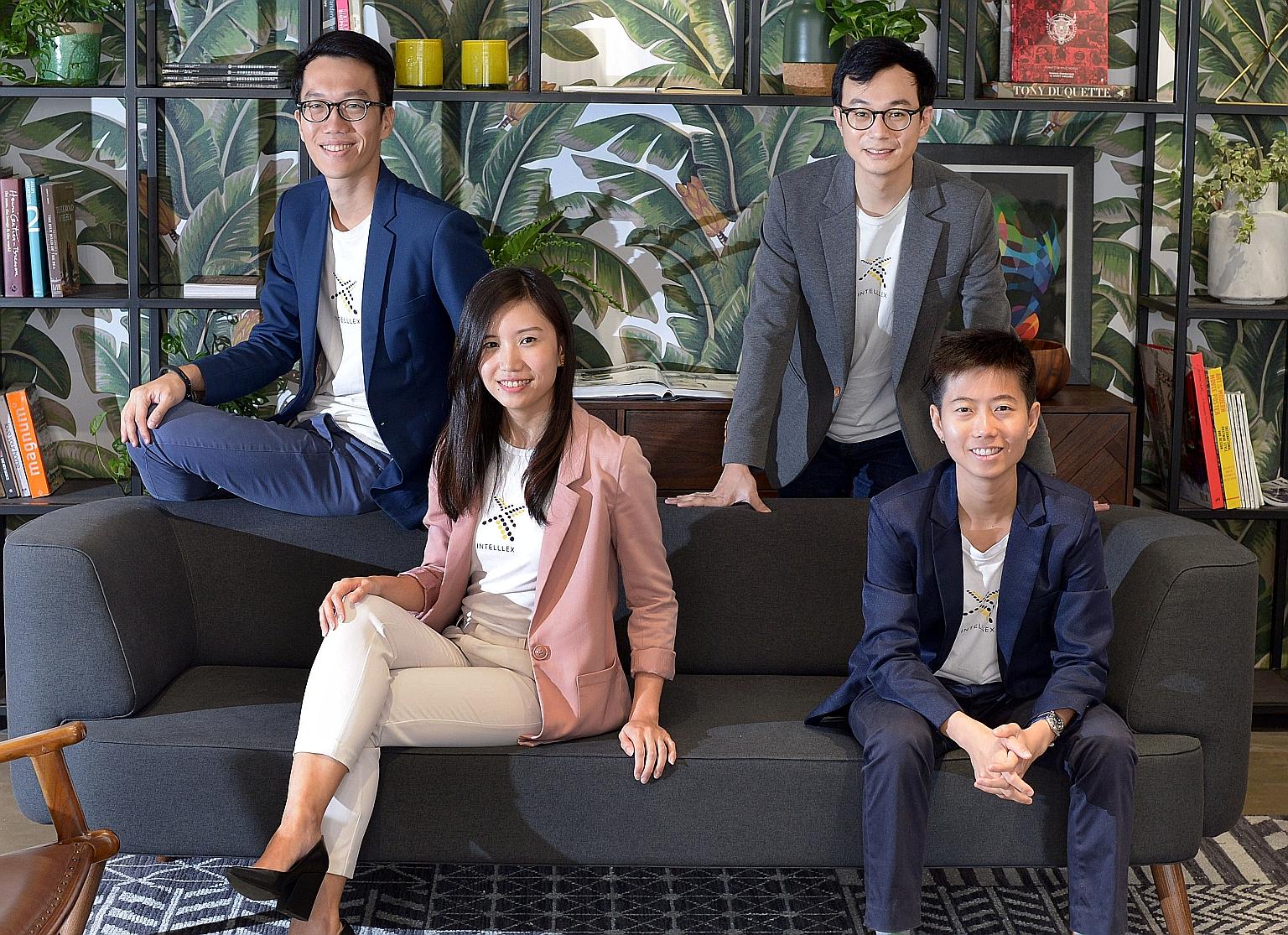 Intelllex was set up by lawyers (back row, from left) Mr Chang and Mr Koh, together with (front row, from left) Ms Ng, formerly from the PMO's Public Service Division and Ms Li, former chief operating officer of an IT start-up. The website has helped