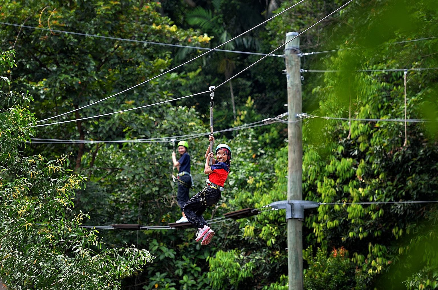 Pupils from Farrer Park Primary School at the Dairy Farm Outdoor Adventure Learning Centre earlier this year. The MOE is planning to improve the quality of outdoor activities for students and is hiring 36 outdoor adventure educators for its pilot pro