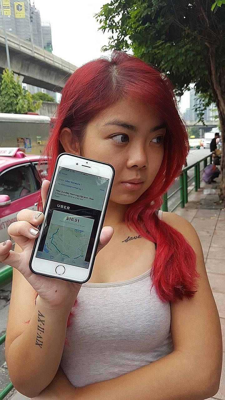 Ms Lee showing the details of her Uber ride. She said the driver told her he had been drinking, and "panicked" at the sight of a police roadblock.