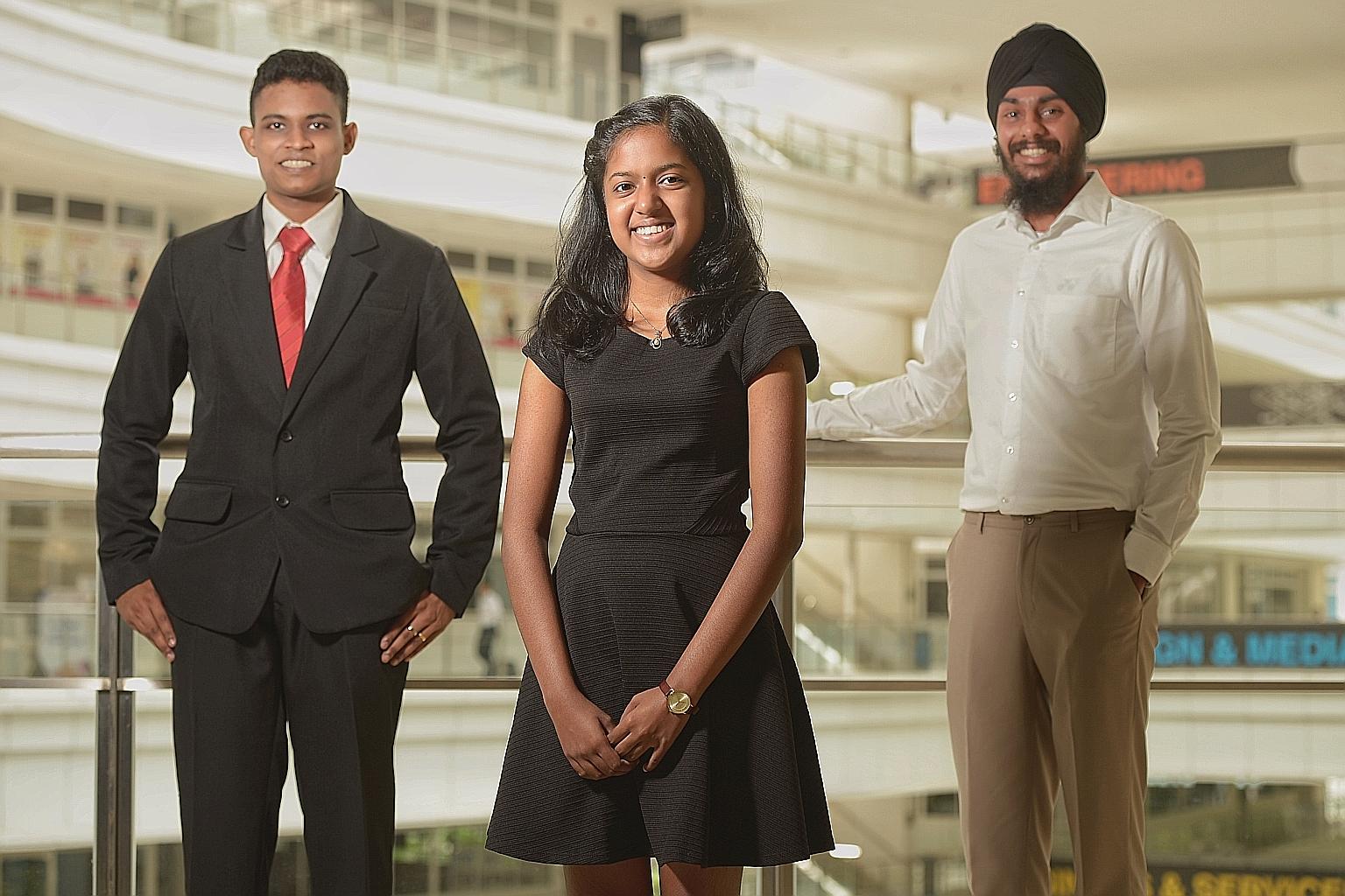 From left: Mr Sarannath Devanathan, Miss S. Valliammai Meena and Mr Jaspal Singh Grewal were among the 466 students presented with the Sinda Excellence Award yesterday.