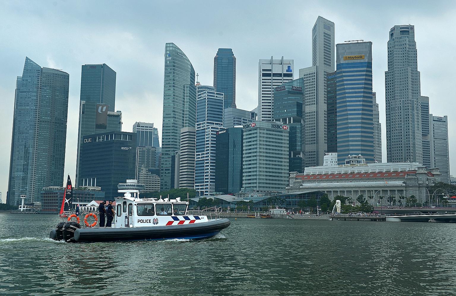 The Tigerfish, one of the two new Police Coast Guard patrol boats commissioned yesterday. The new boats, with their superior equipment compared with the older vessels, are designed for longer hours of operation and for boarding and search operations 