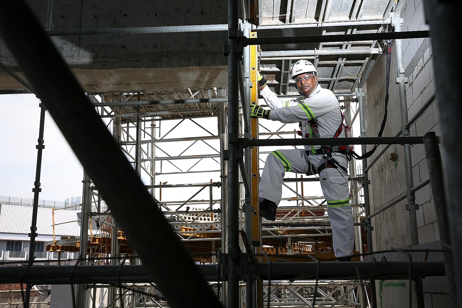 Mr Manimaran, operations manager of scaffolding company Wee Chwee Huat, has started offering 10 $20 shopping vouchers a month to company workers who spot safety hazards - whether on their own site or in the street - to encourage them to be conscious