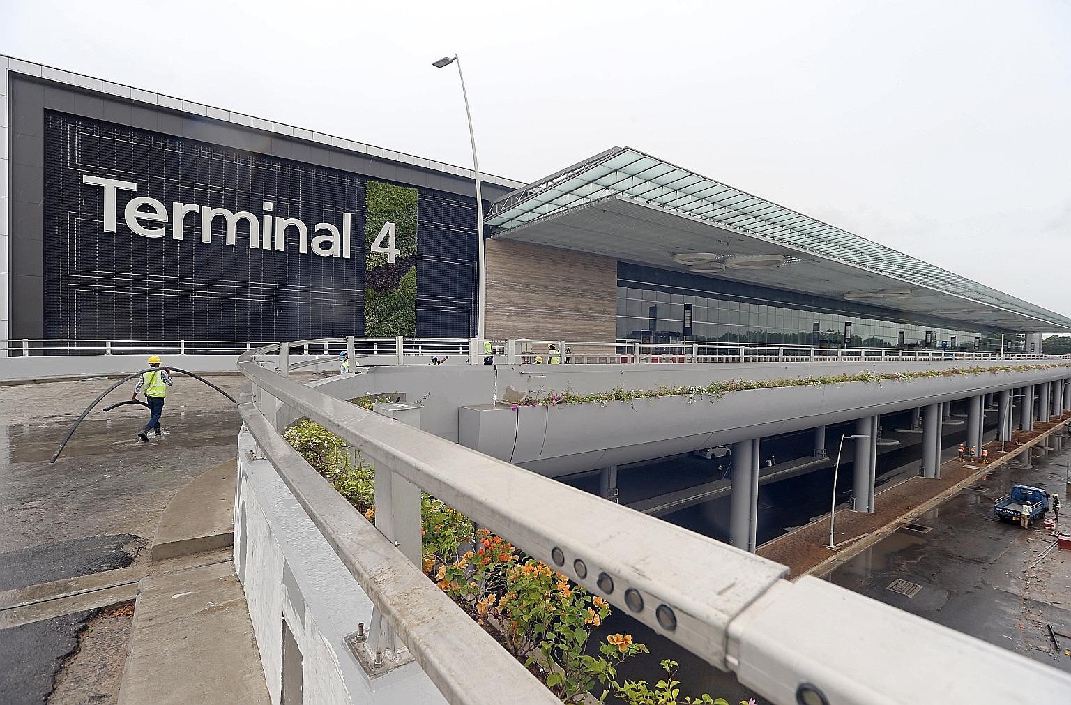 From the outside, T4 - Changi Airport's new passenger terminal - looks finished. But it will not be ready to receive travellers and visitors yet - the opening is slated for the second half of next year. The new terminal will have more self-service an