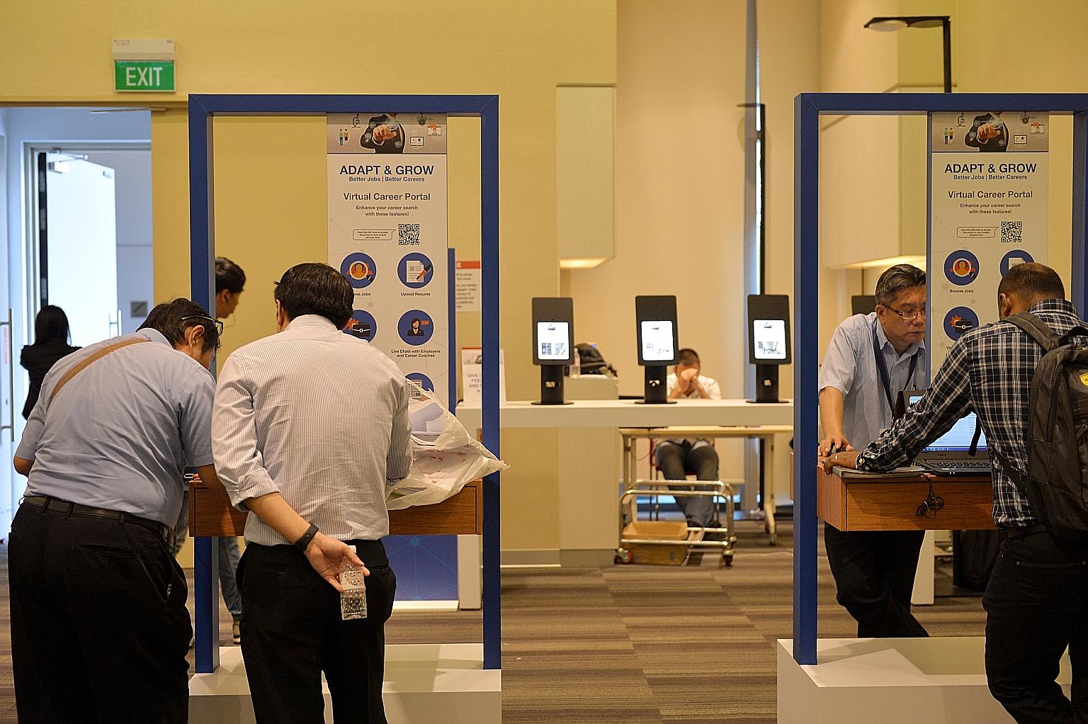 Job seekers at the Adapt and Grow Virtual Career Fair last month. The fair was a pilot project by the Singapore Workforce Development Agency at the Employment and Employability Institute in Jurong.