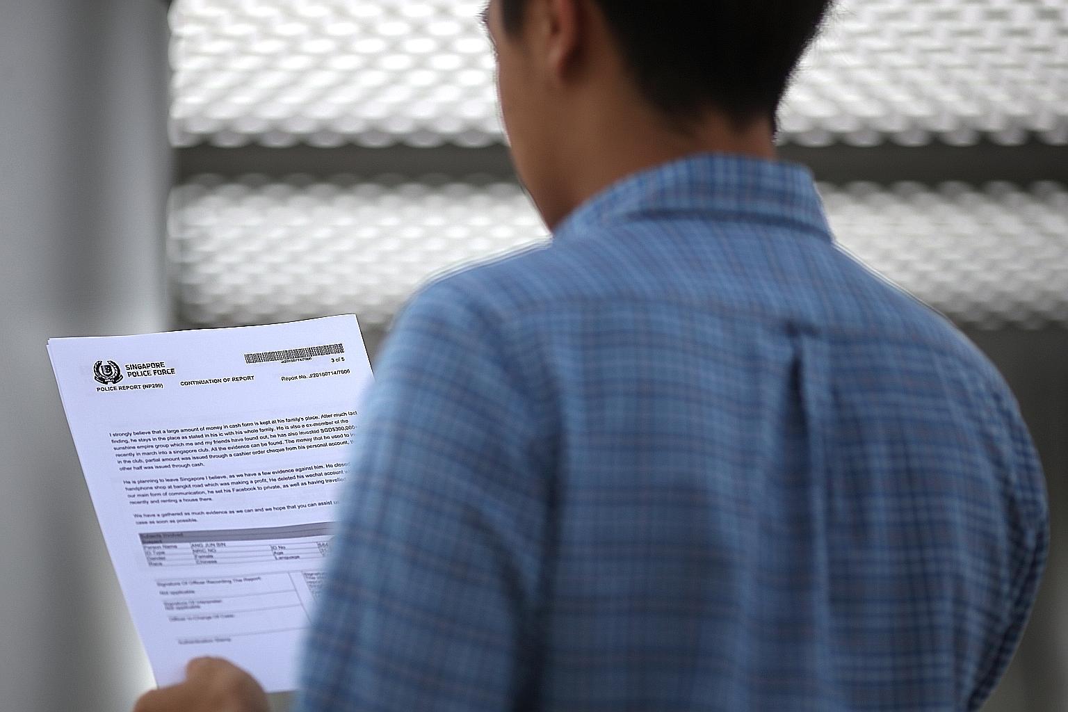 Victims were told the betting programme was legal as bets were not placed in Singapore. The victims have started a WhatsApp chat group to share information.