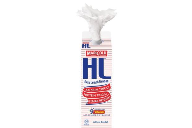 A one-litre carton of Marigold HL milk. 