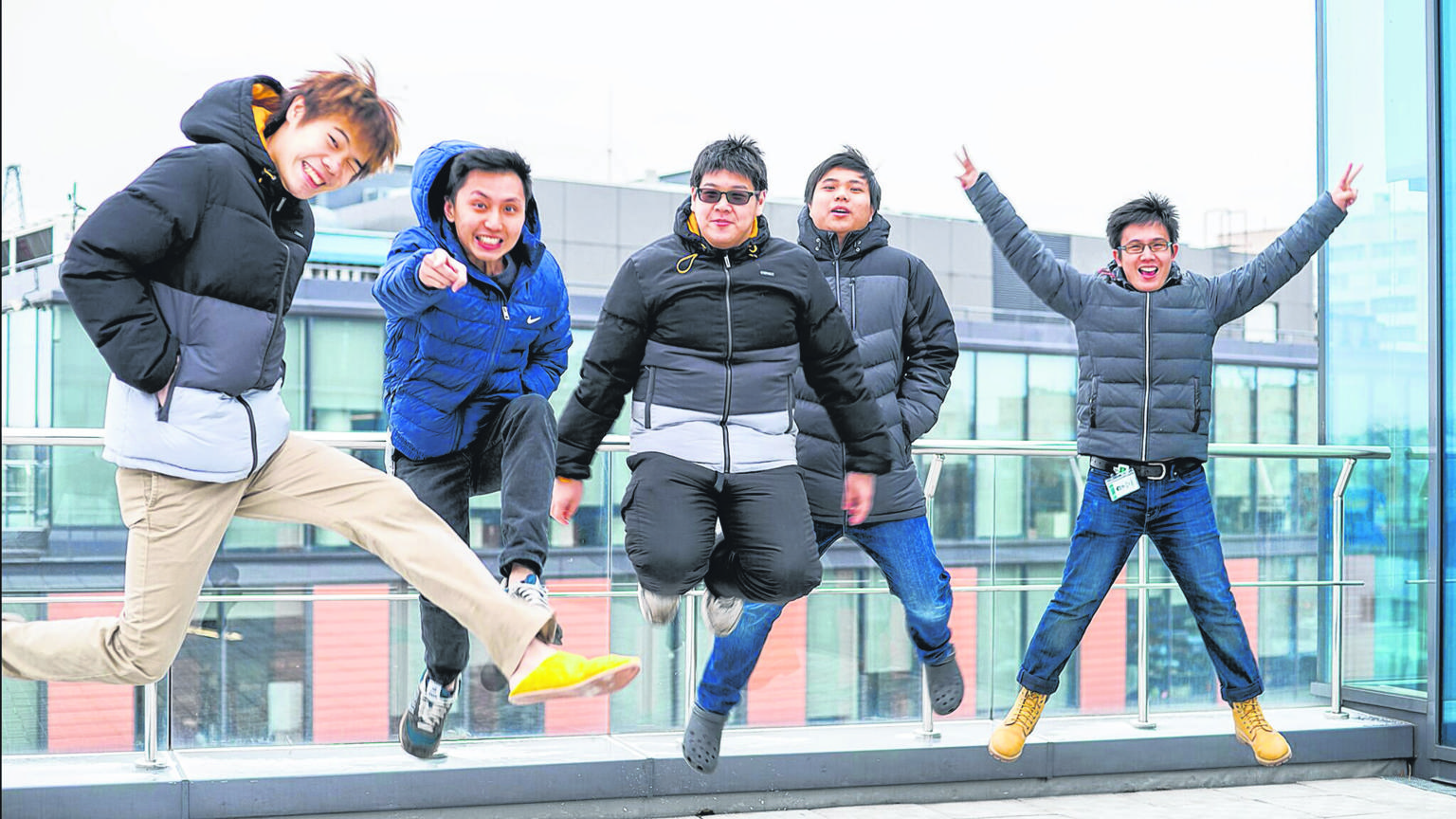 From left: Mr Ang Yihan, 25, Mr Winwin Lim, 26, Mr Ian Yeo, 28, Mr Kelvin Tan, 28, and Mr Lee Wei Yan, 27, at the Kaspersky Lab headquarters in Moscow. The fresh graduates were in Russia for a one-year IT security attachment and training programme.