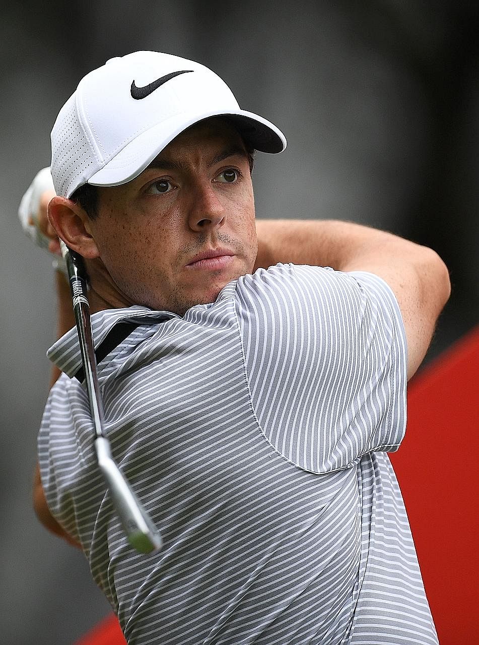 Rory McIlroy of Northern Ireland teeing off during the pro-am event for the World Golf Championships-HSBC Champions tournament in Shanghai yesterday.