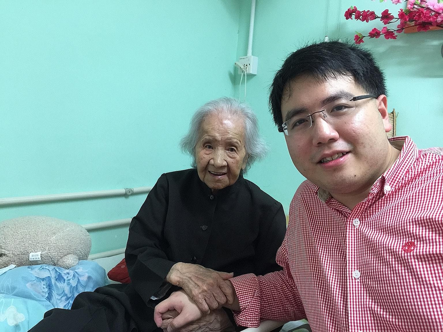 The writer's nephew, Yi Da, with his 107-year-old great aunt, Madam Goh Seok Lian. Despite being only 27 years old, he has already established and used a CPF Investment Scheme account. As our lifespans get longer, we will have to save much earlier in