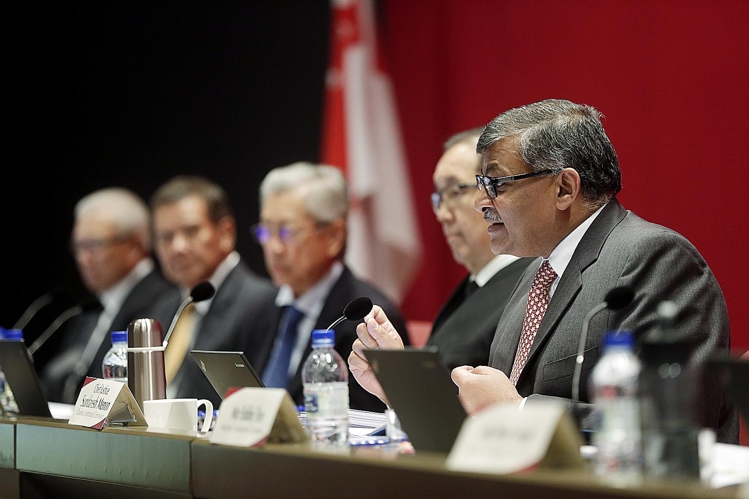 Chief Justice Sundaresh Menon speaking at a Constitutional Commission hearing on the elected presidency in May. The WP's submission to the commission in March did not mention a senate.