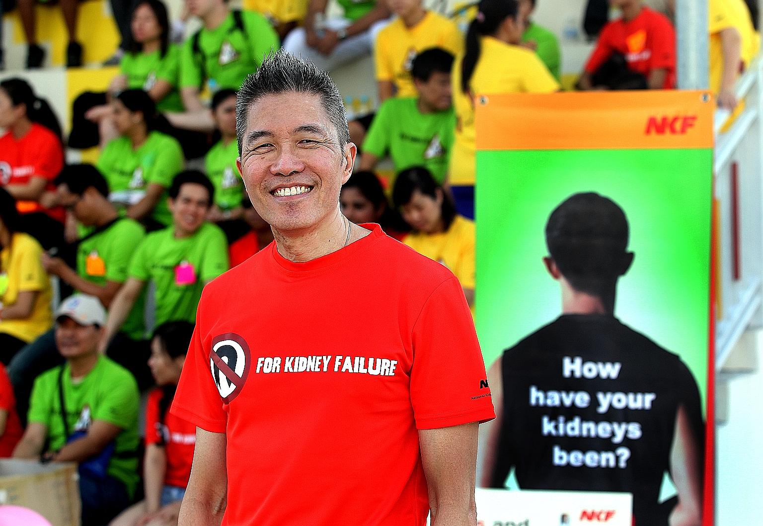 Mr Edmund Kwok at a healthy lifestyle walk organised for NKF staff. He often promoted sporting activities as a fund-raising platform and to encourage patients to lead healthier lives.