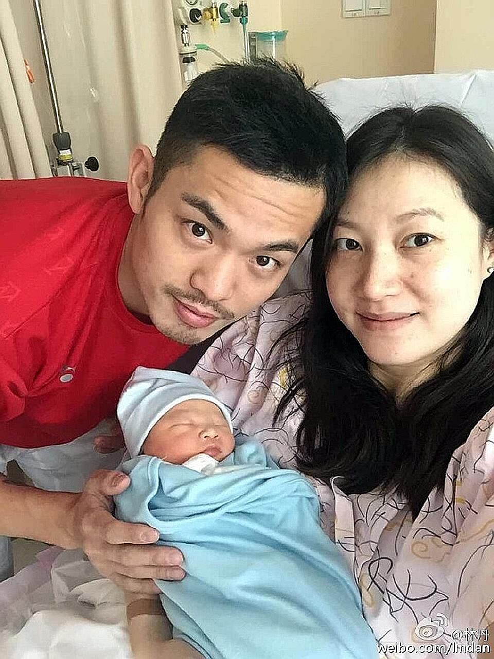 Above: Zhao Yaqi, a Chinese model and actress who was Miss Tourism of the Globe runner-up in 2009, was identified as the "mystery woman" in the intimate photos published on Weibo. Left: Lin Dan and Xie Xingfang with their son, who was born on Nov 5.