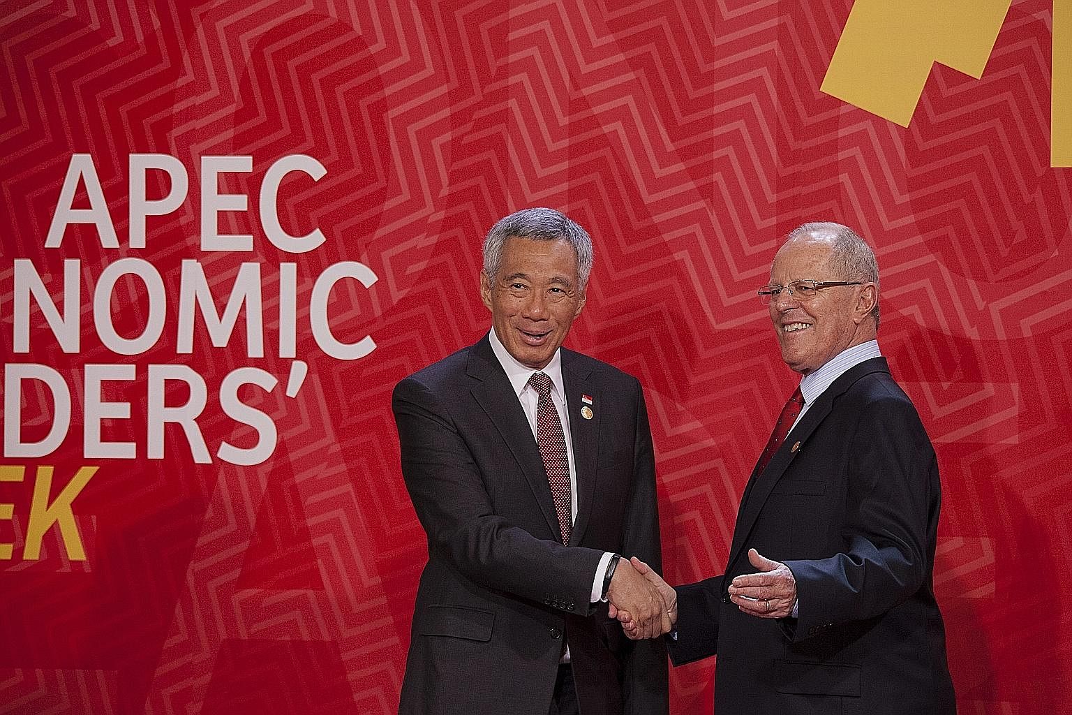 PM Lee Hsien Loong with Peru's President Pedro Pablo Kuczynski at the Apec Leaders' Retreat on Sunday, the last day of the Asia-Pacific Economic Cooperation Summit in Lima.