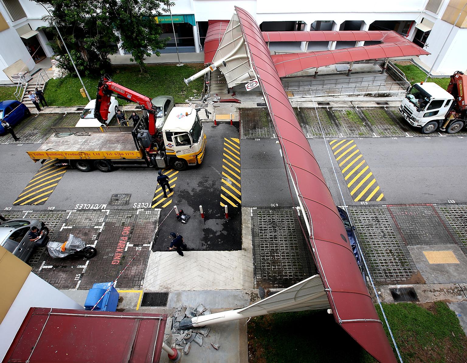 A lorry crane crashed into a walkway shelter in Bukit Batok in June this year. From next year, lorry cranes will have to be fitted with audio warning systems which will alert drivers if their cranes have not been stowed.