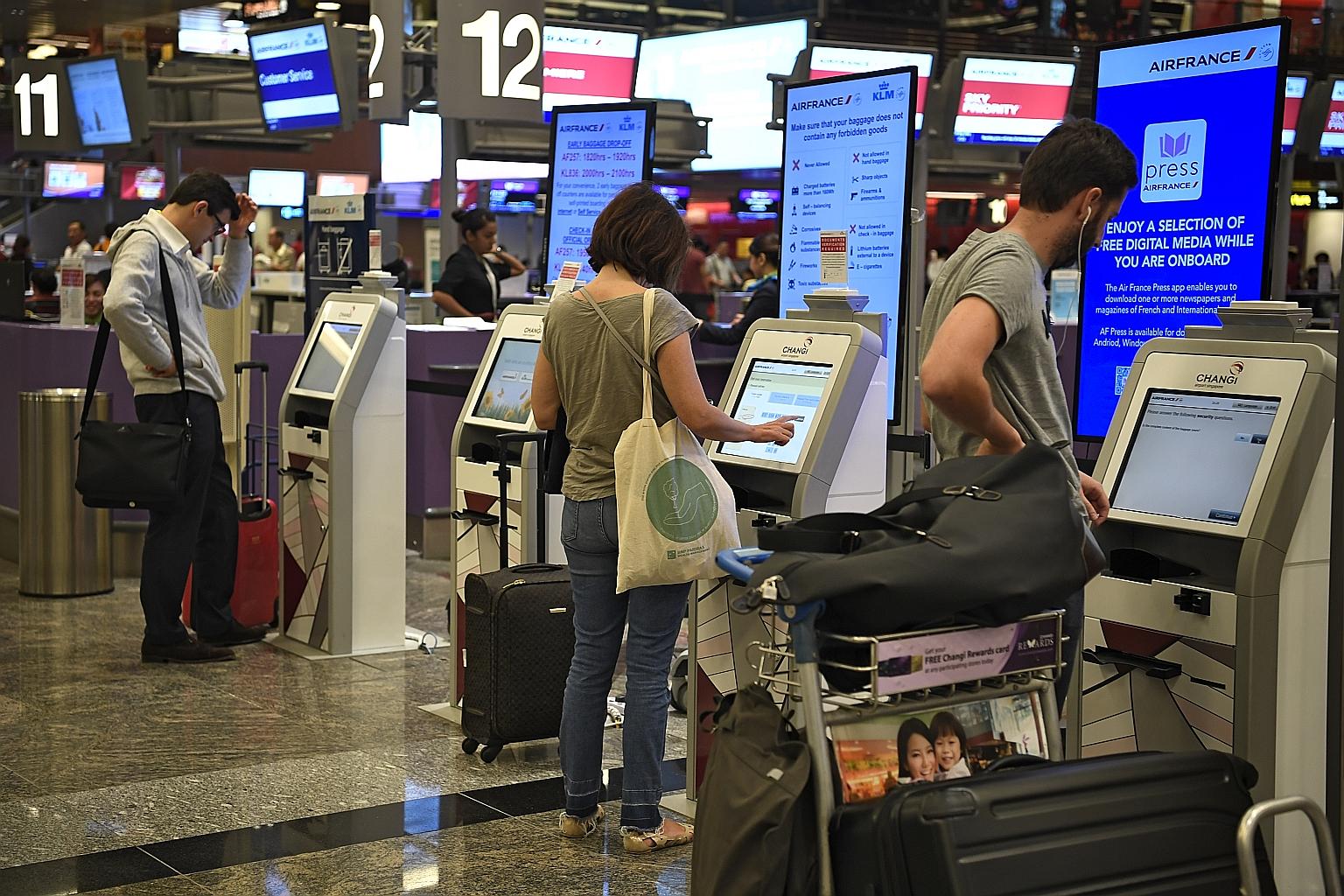 Changi Airport provides check-in kiosks at Terminals 1, 2 and 3. If you do not have bags to check in, some airlines offer the option of skipping the check-in counter altogether, allowing you to head straight to departure immigration with your mobile-