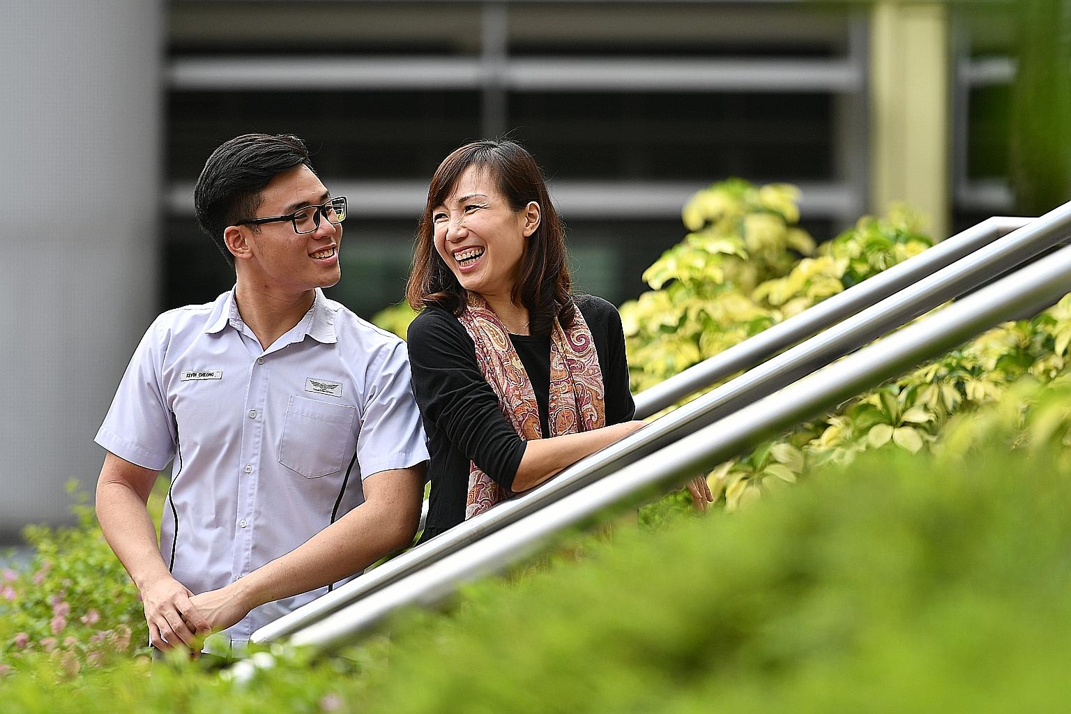 Changkat Changi Secondary School student Kevin Cheong with his mother Rosanna Wong, 46, a property agent. He used to lie to her and skip school, but changed his ways after a meeting with the school counsellor.