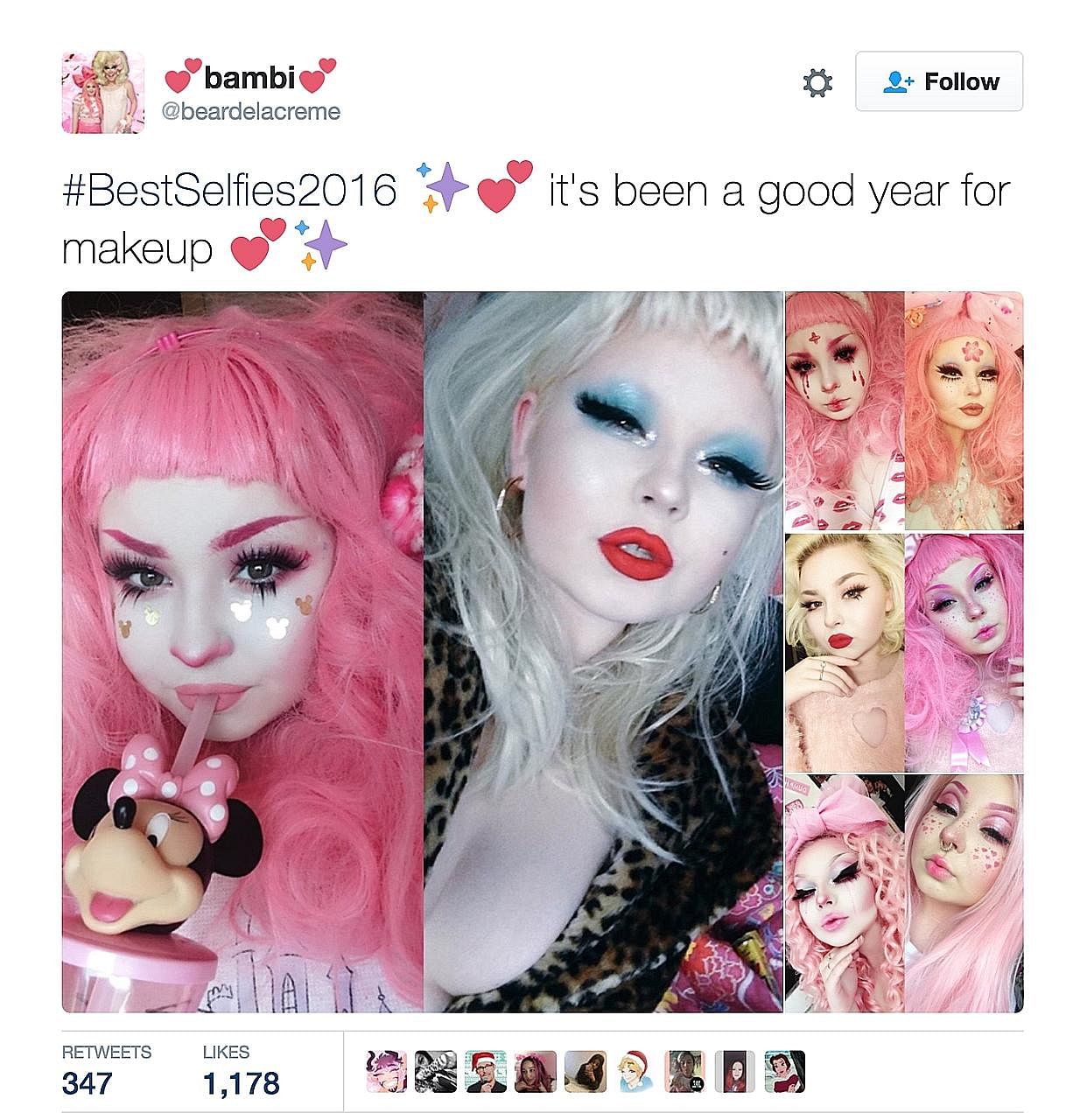 Twitter users have posted the best selfies they took throughout this year on the platform, with this user profiling her many make-up achievements to catch the eye of others.