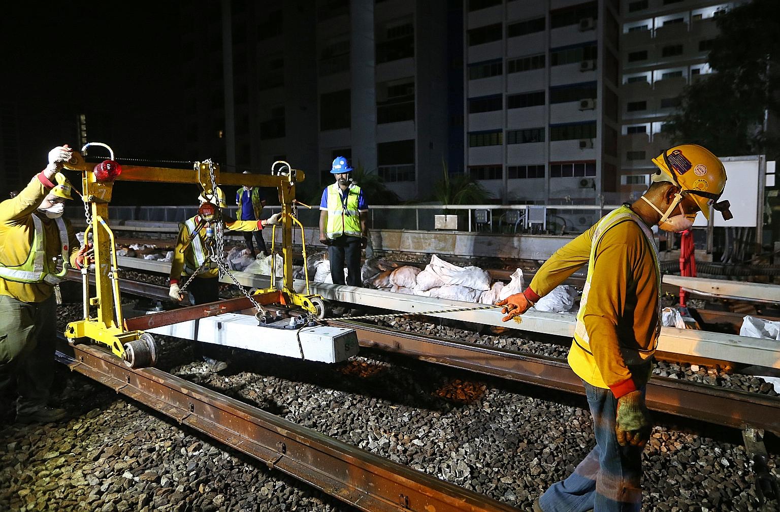 Work in progress to swop the ageing timber sleepers on the East-West MRT Line with more durable concrete replacements last year. The North-South and East-West lines have now had their sleepers replaced.