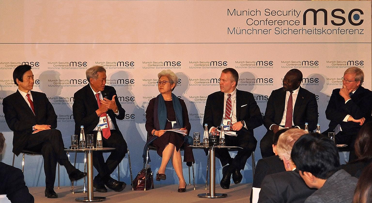 Defence Minister Ng Eng Hen (second from left) speaking at a panel during the Munich Security Conference last Saturday. The panel also included (from left) South Korean Foreign Minister Yun Byung Se, Ms Fu Ying, chairman of the Foreign Affairs Commit