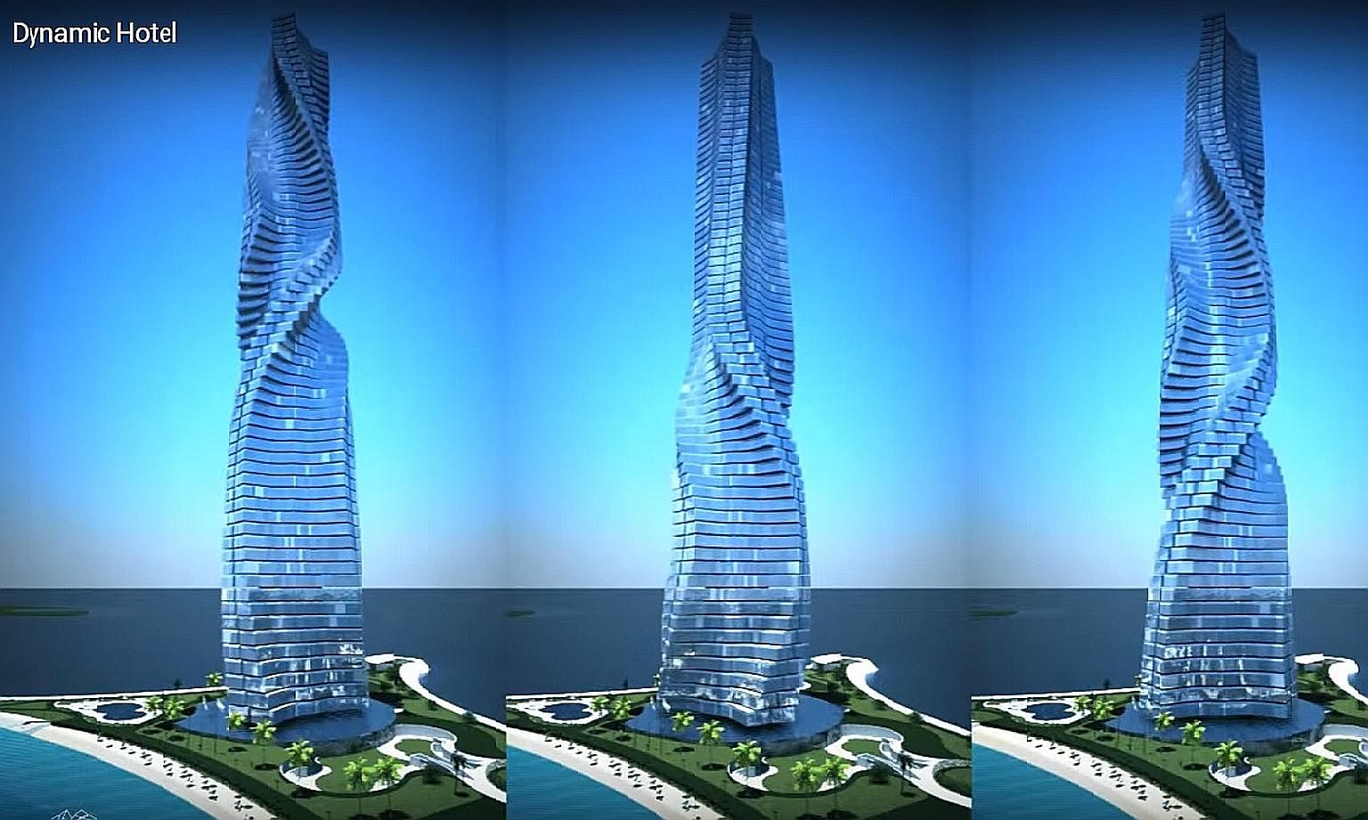 An artist's impression of the Dynamic Tower Hotel, which will be the world's first rotating skyscraper. Residents will be able to control rotation speeds and stop their apartment from spinning.