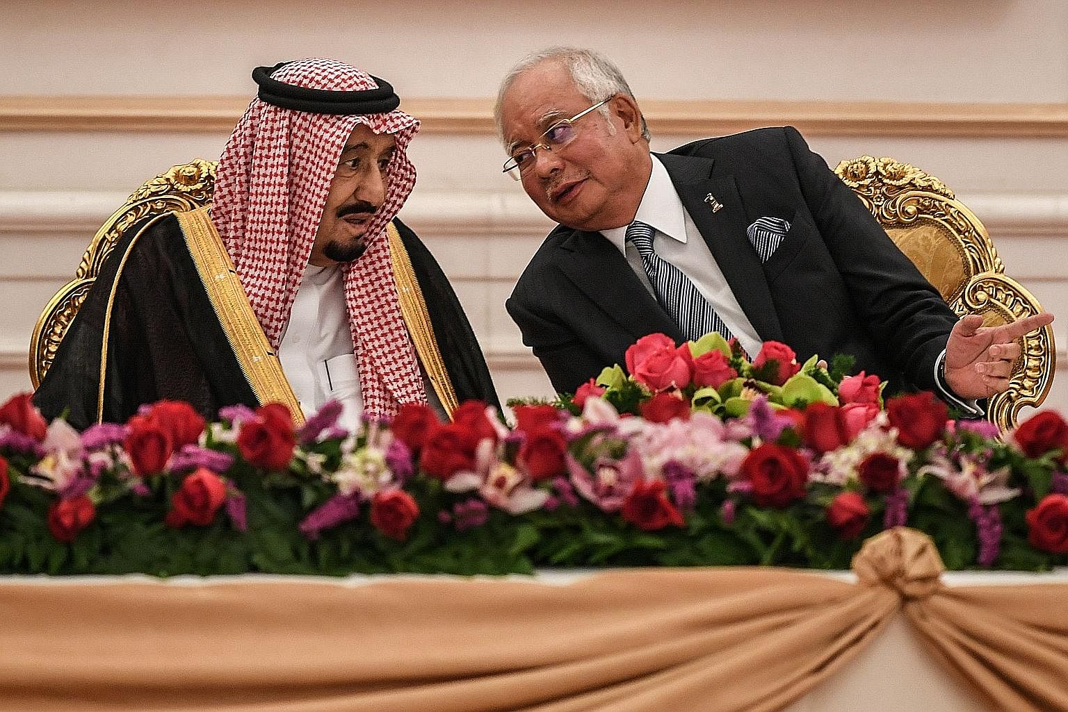 Malaysian PM Najib Razak with King Salman Abdulaziz Al Saud in Putrajaya on Feb 27.