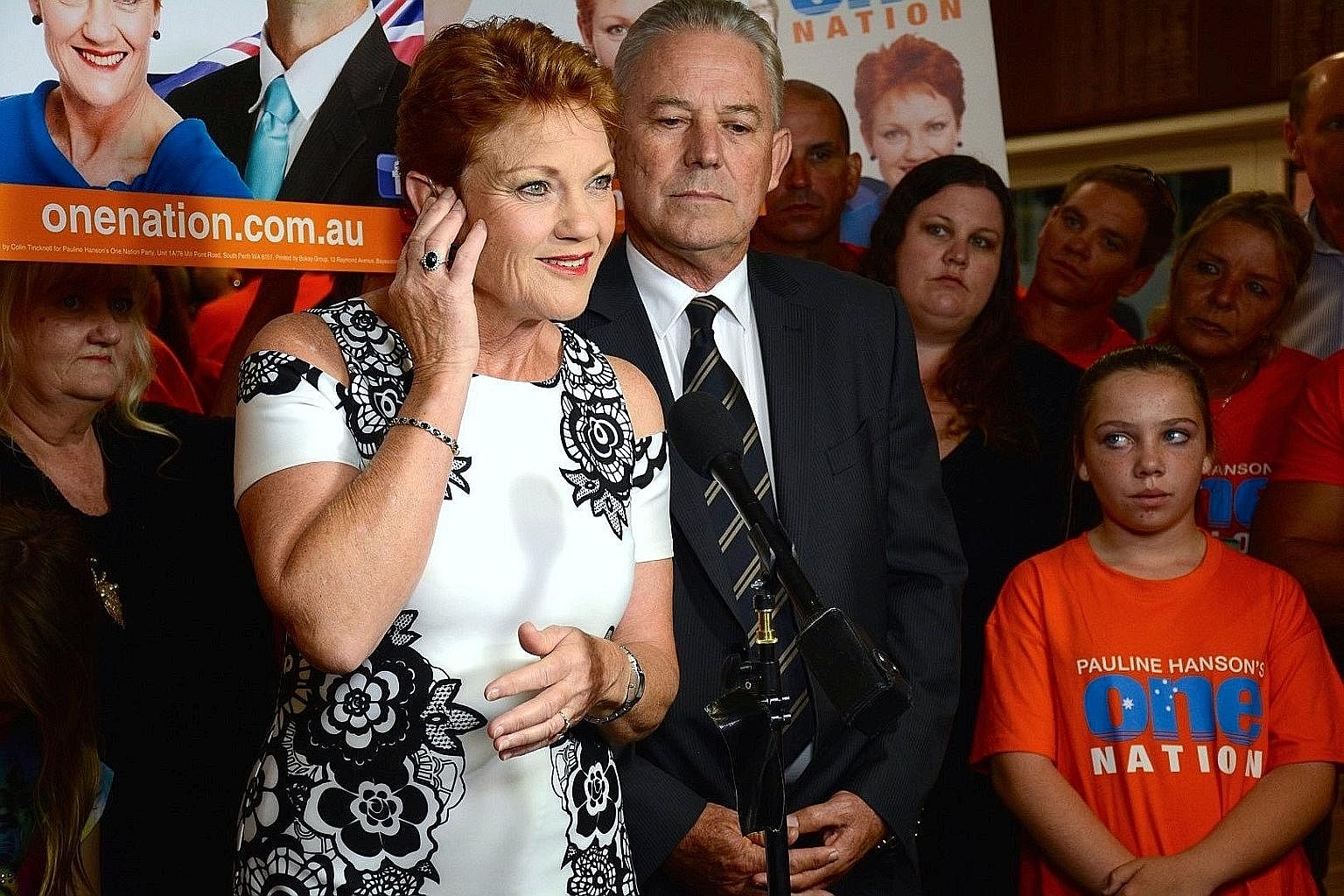 Ms Hanson at a One Nation election function in Perth, Western Australia, on Saturday. Despite the poor result for her party, she showed no sign of giving up on her far-flung ambitions. She even denied her party had floundered and insisted they had do