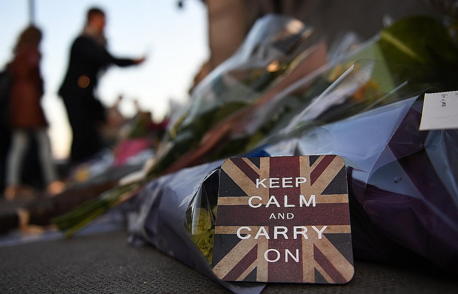 This famously stoic slogan, placed among the flowers left by well-wishers at Westminster Bridge in London on Friday, declares the city's resolve to remain unbowed by terrorism. Intended to be used as a rally cry in posters produced by the government 