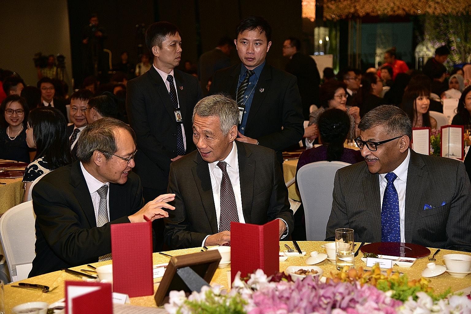 Prime Minister Lee Hsien Loong at the AGC's 150th anniversary celebrations last Friday with Attorney-General Lucien Wong and Chief Justice Sundaresh Menon.