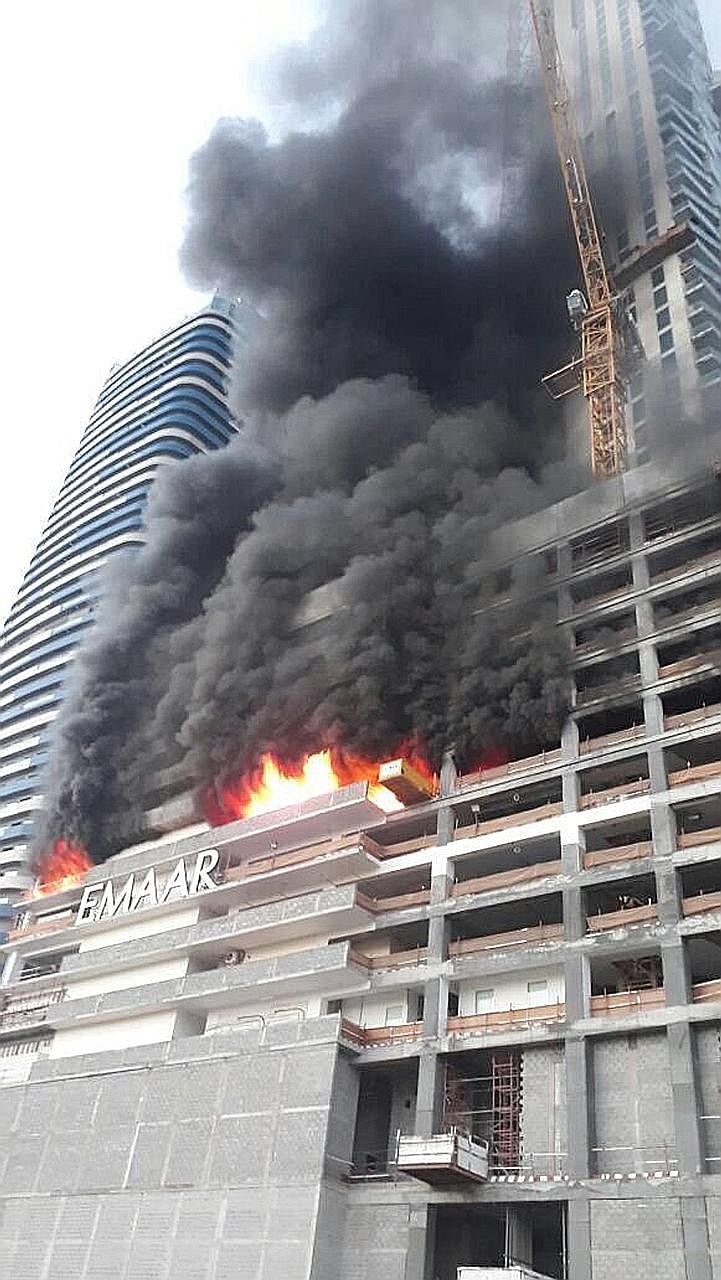 A fire broke out yesterday in a tower near the Dubai Mall and Burj Khalifa - the world's tallest building - and burned for several hours. The blaze erupted in a residential complex under construction, near a hotel that was ravaged by fire on New Year