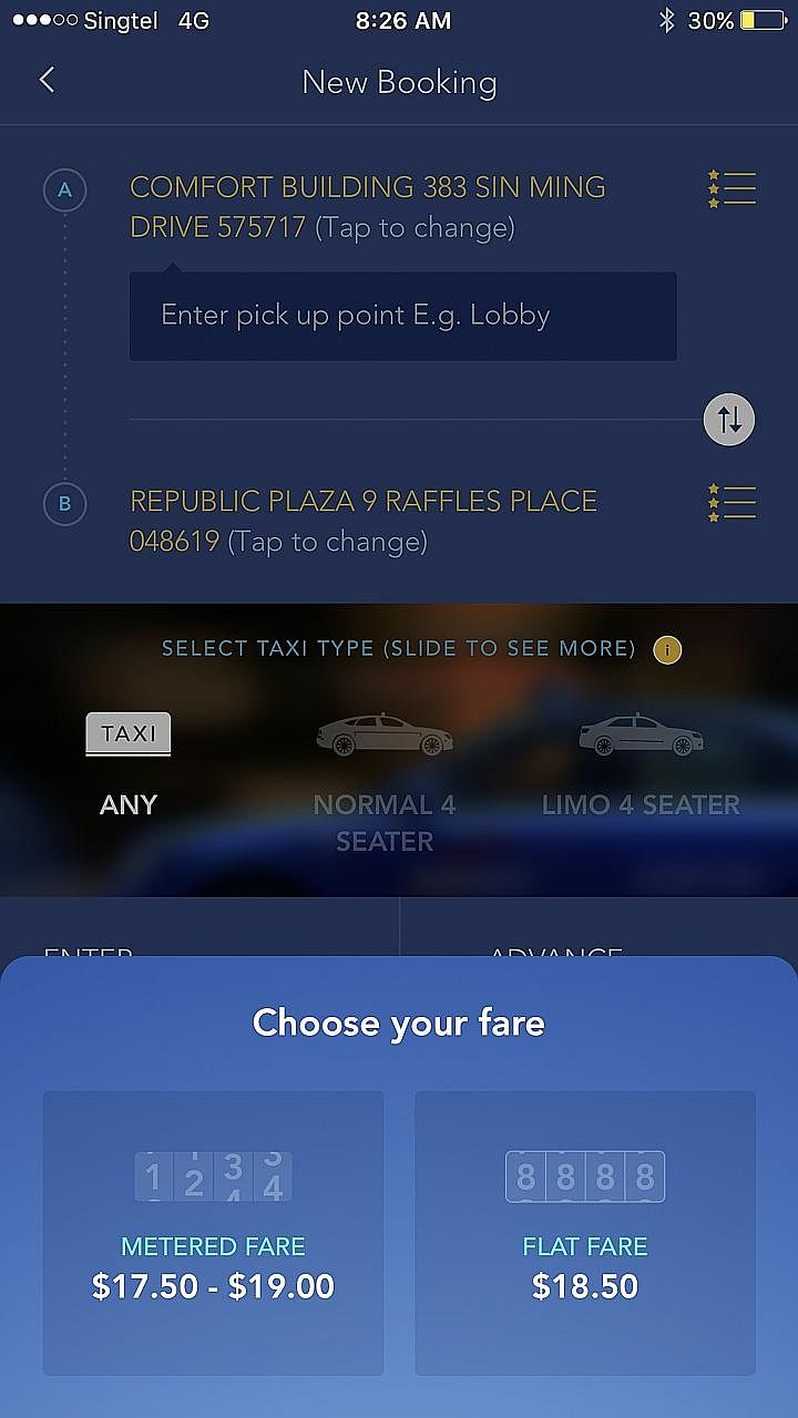 ComfortDelGro will offer a flat fare option for taxi bookings made through its phone app. This option will be made available alongside the traditional metered fare in Comfort and CityCab taxis.