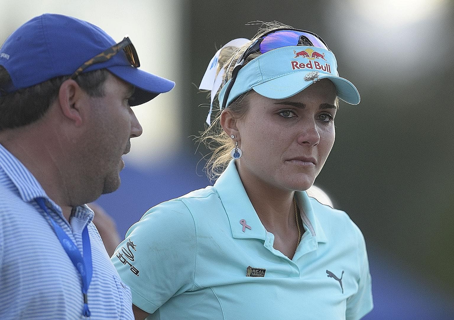 A distraught Lexi Thompson after her play-off loss to Ryu So Yeon in the ANA Inspiration. She was penalised two shots for misplacement and two more for signing a wrong scorecard.