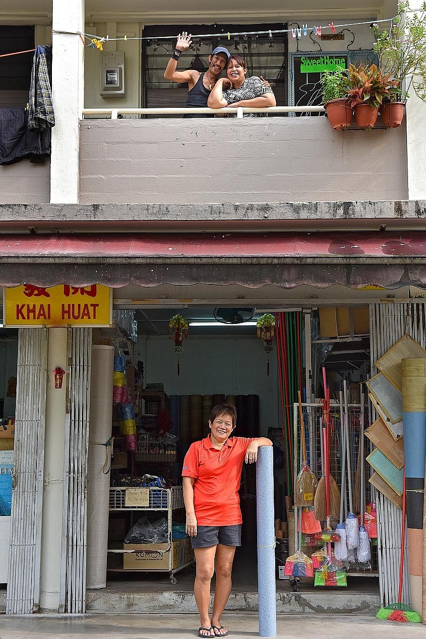 Madam Mary Tan (below), who runs an HDB shop in Stirling Road, believes shopkeepers like her are a valuable part of the neighbourhood. Many of the residents in the area, like Mr Abdul Kadir Abdul Hameed and his wife Marianah Madon (left), are her fri