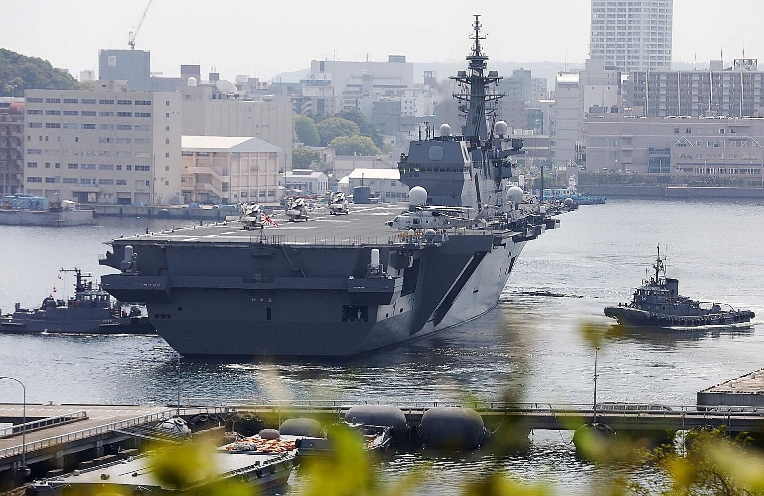 The Izumo sailing from Yokosuka Base on Monday on a mission to escort a US supply ship to the western Pacific. Such a deployment was made possible after a 2015 rule change.