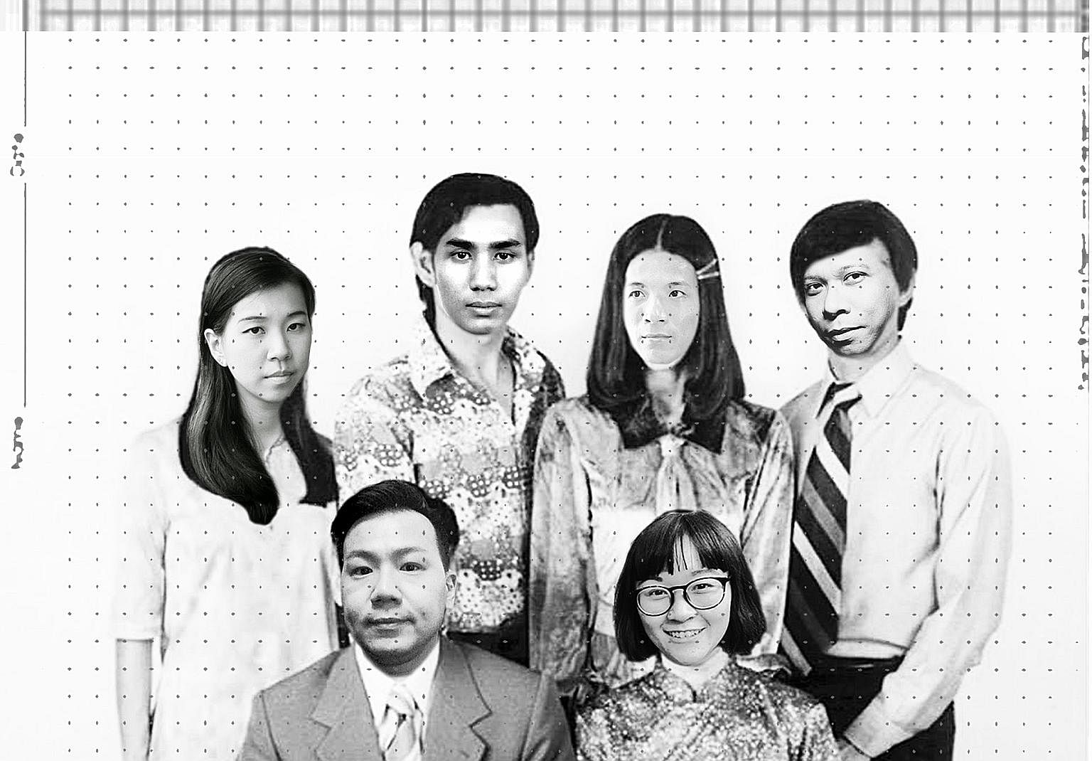 Tango's cast includes (from left) Karen Tan, Lok Meng Chue, Emil Marwa and Dylan Jenkins. (Clockwise from top left) Cheryl Ong from SA, Safuan Johari from Nada, new media artist Brandon Tay, Rizman Putra from Nada, and Natalie Tse and Andy Chia from 