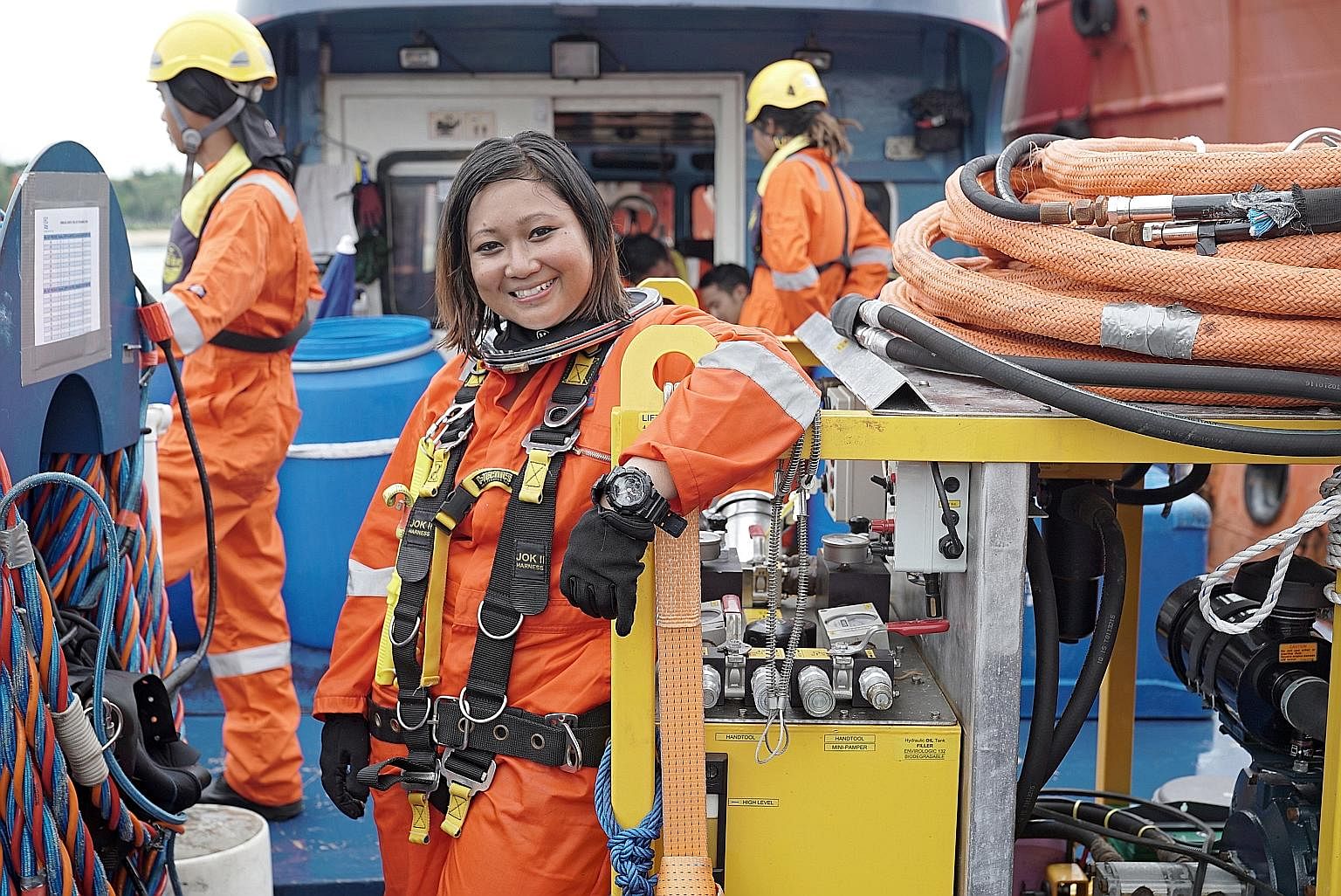 Ms Siti Naqiah Tusliman is the first female diver here certified to use specialised diving gear known as Surface-Supplied Diving Equipment for work purposes in Singapore waters. She joined an elite club of 63 divers who have attained the highest stan
