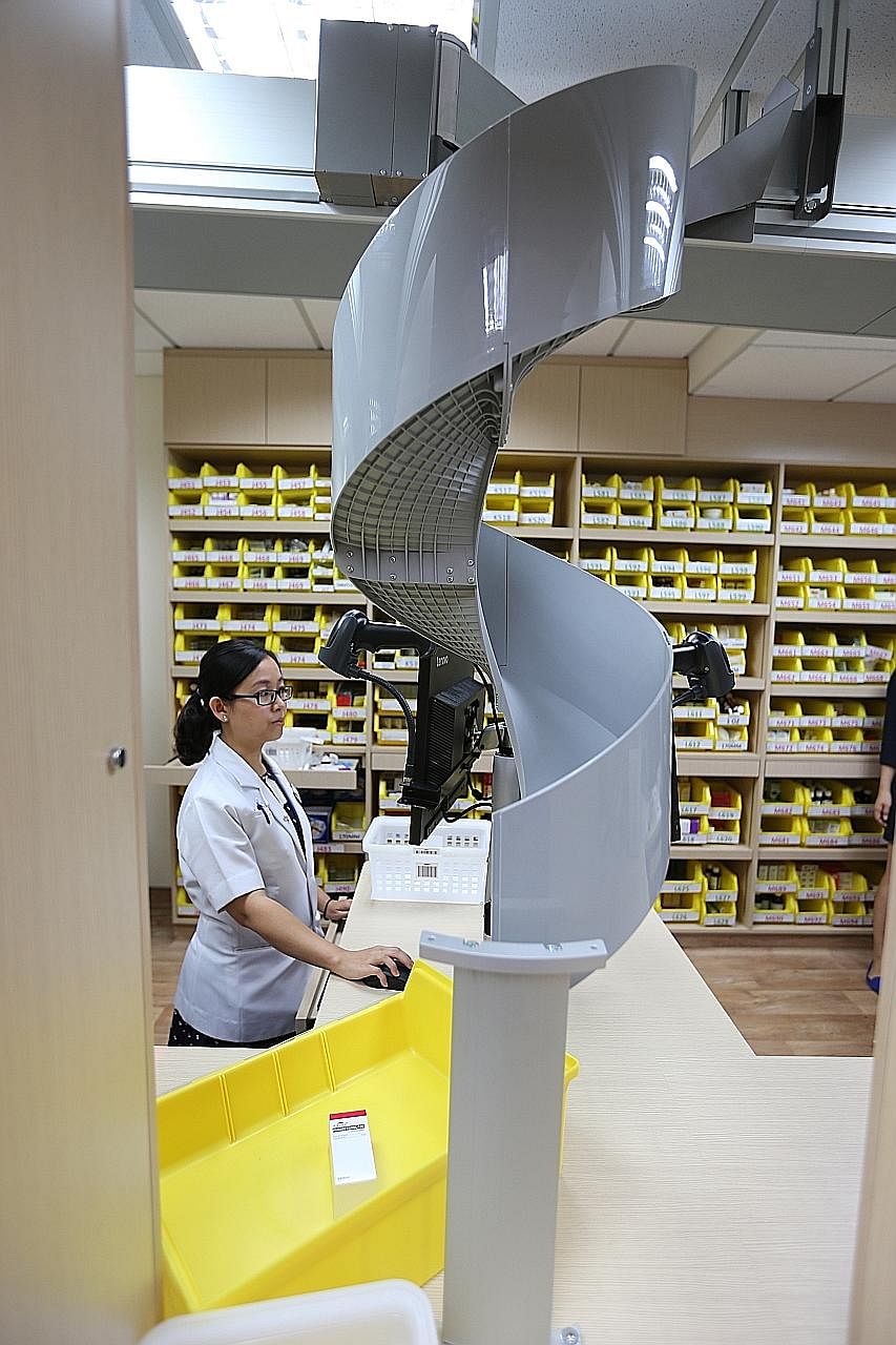 The Pioneer Polyclinic pharmacy has a conveyor belt system that automatically delivers medicines to the counter. The polyclinic also pairs all its patients with chronic diseases with a dedicated care team.