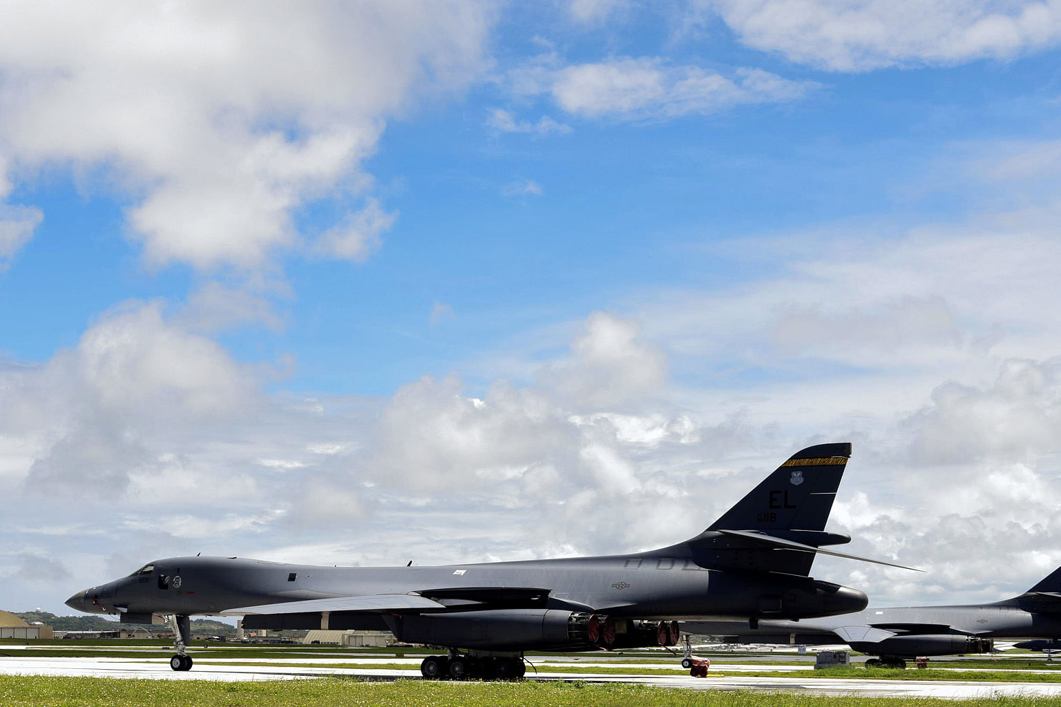 B-1B strategic bombers at Andersen Air Force Base near Yigo, Guam, on Thursday. Experts warned that joint US-South Korea military exercises later this month could raise the risk of miscommunication and accidents.
