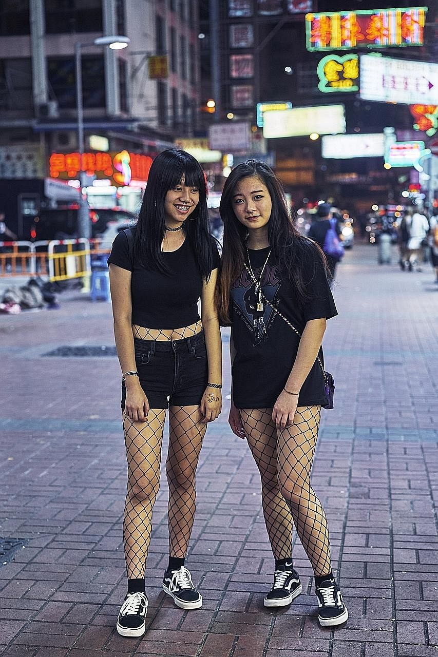 “There was something very punk rock and 1980s about their look,” Xu said of these young women in fishnet stockings and Vans sneakers.