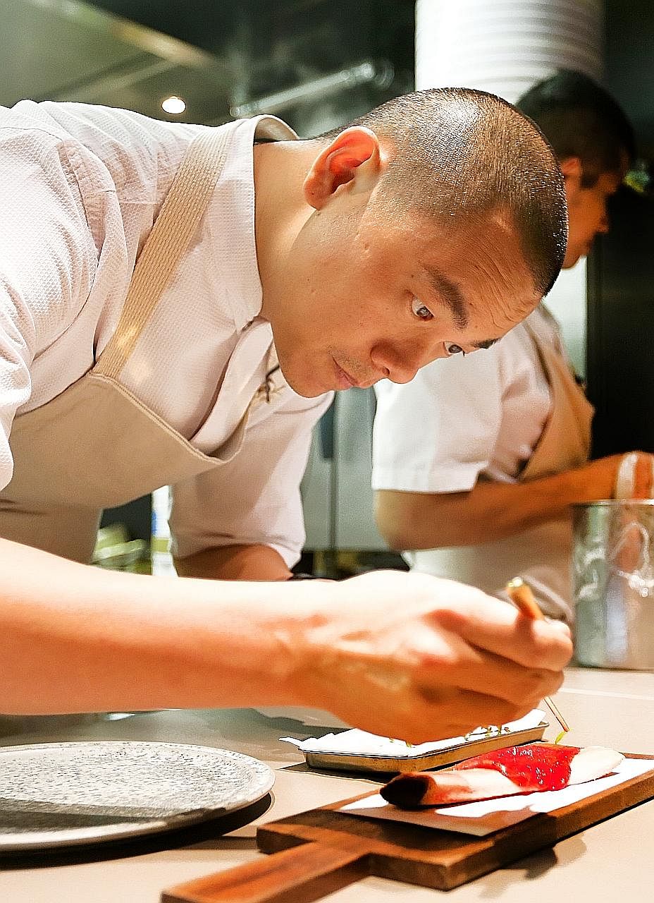 Chef Andre Chiang (above) is planning to serve a dish that looks like cuts of red meat draped over a bone, except that the "meat" is watermelon.