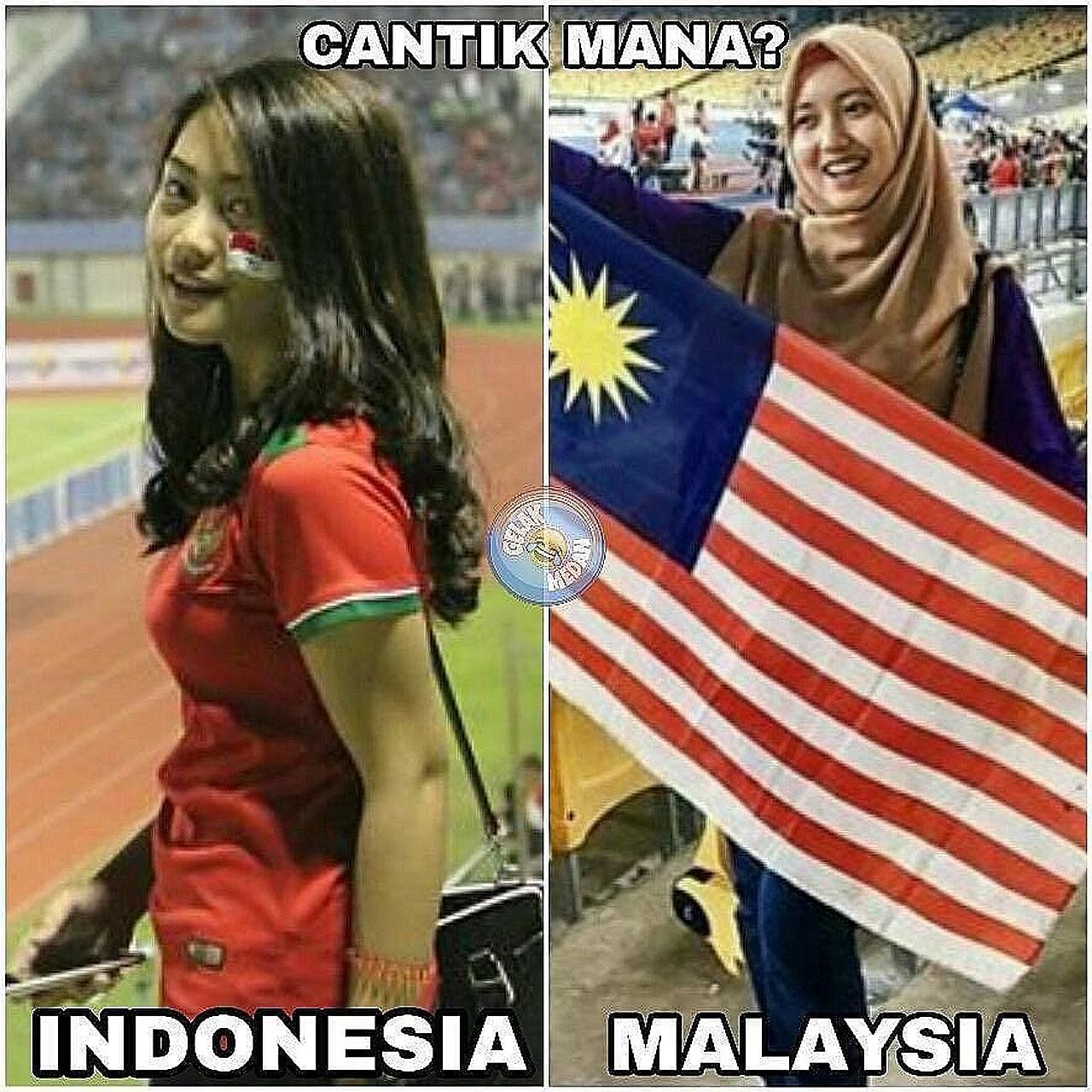 Who's the fairer of them? Ahead of the football semi-final between Indonesia and Malaysia, social media users extended the competition between the two countries to another between fans in the stands.