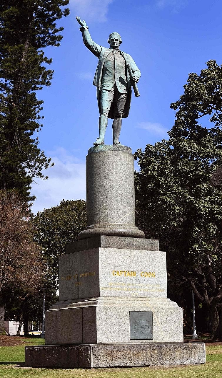 A statue of Captain James Cook at Sydney's Hyde Park. Many have objected to the inscription on the statue which says that Cook discovered the territory in 1770, when Australia's Aboriginal people had already been living there for centuries. But Prime Mini