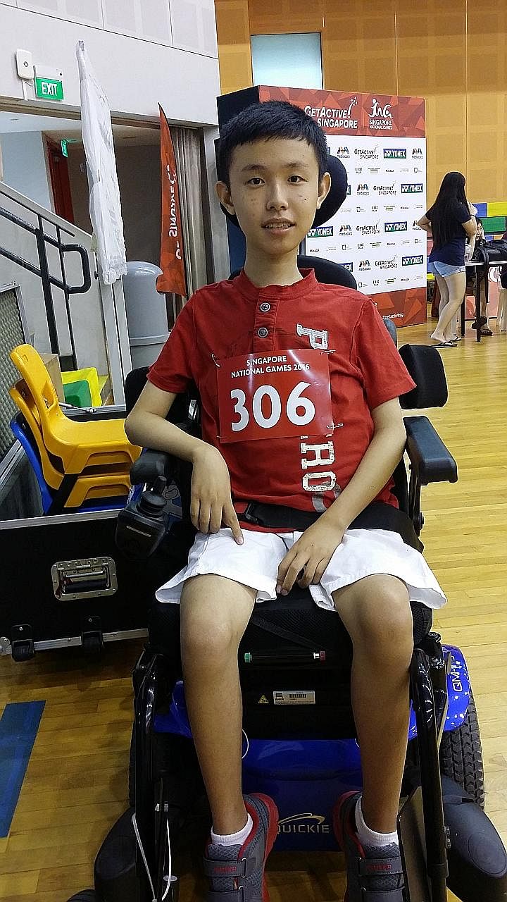 Gareth Ho at a boccia competition at the Singapore National Games 2016. Gareth, who has muscular dystrophy, is one of three "ambassadors" with disabilities whose stories will be told in an upcoming mass media campaign.