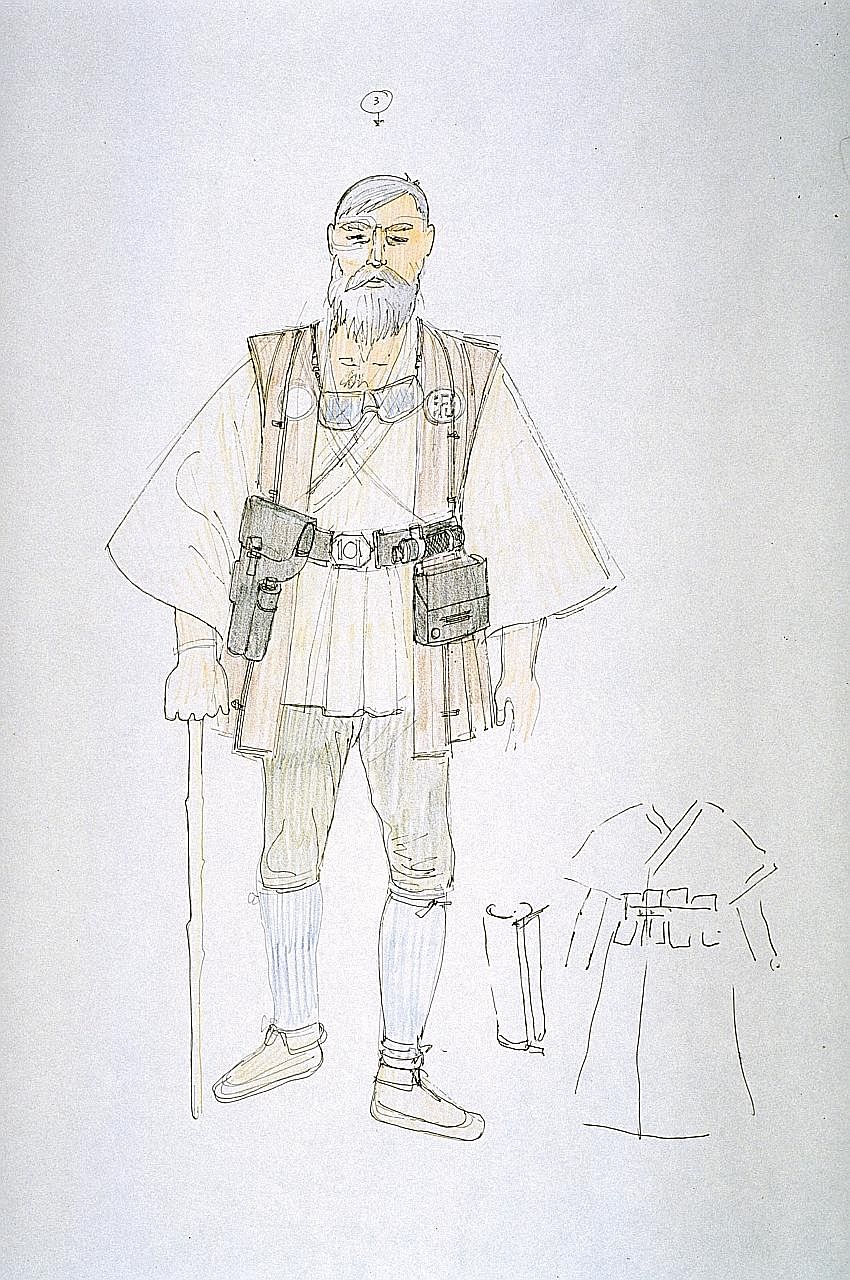 A sketch of Obi-Wan Kenobi's outfit made by John Mollo, costume designer for Star Wars and other films.