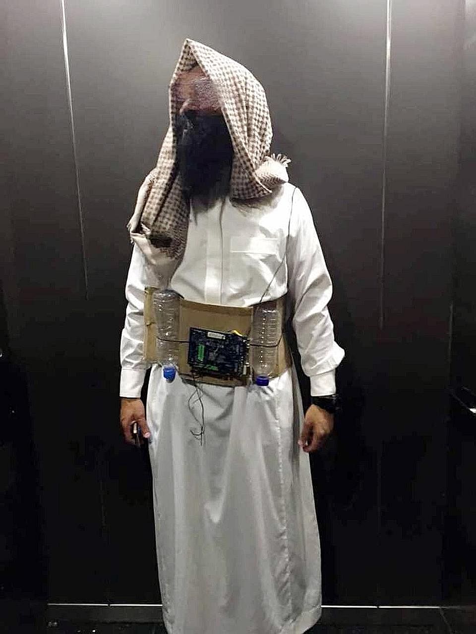 The man, dressed in his costume, was seen in a lift in a Petaling Jaya building.