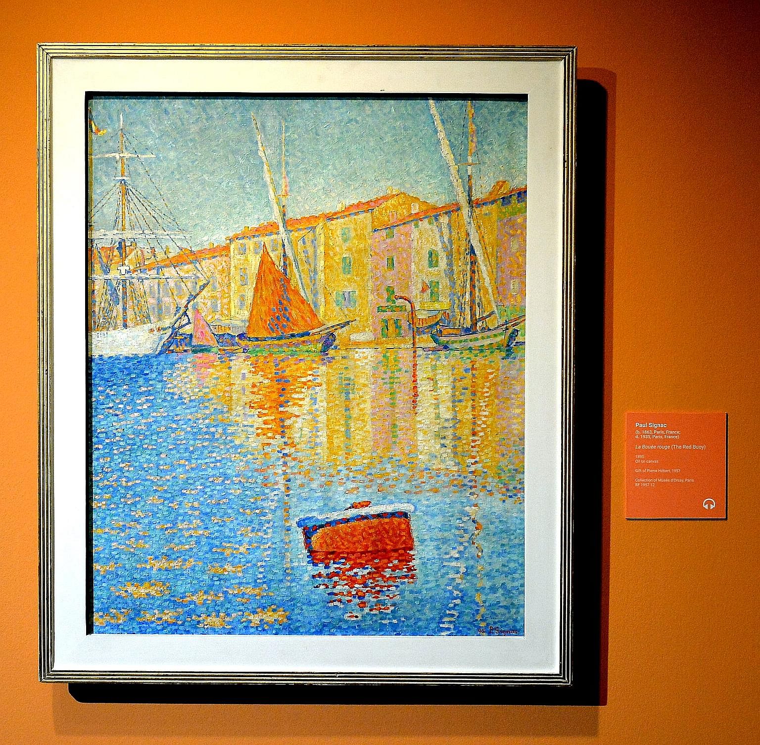 Among the artworks on display are Claude Monet's The Magpie (above) and Paul Signac's The Red Buoy (left).