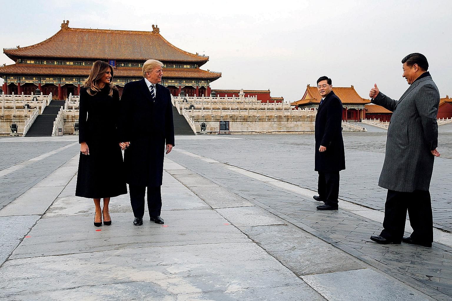 United States President Donald Trump and First Lady Melania Trump visiting the Forbidden City with Chinese President Xi Jinping in Beijing, China, last week. Mr Trump has not simply surrendered the American model of great-power behaviour; he has acti