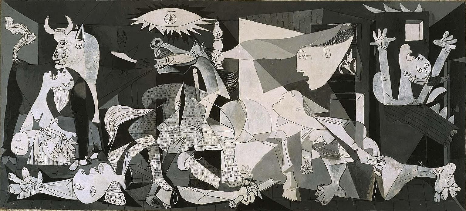 Picasso's Guernica, a black-and-white painting depicting the bombing of a Basque town in 1937, was commissioned by the Spanish Republican government.