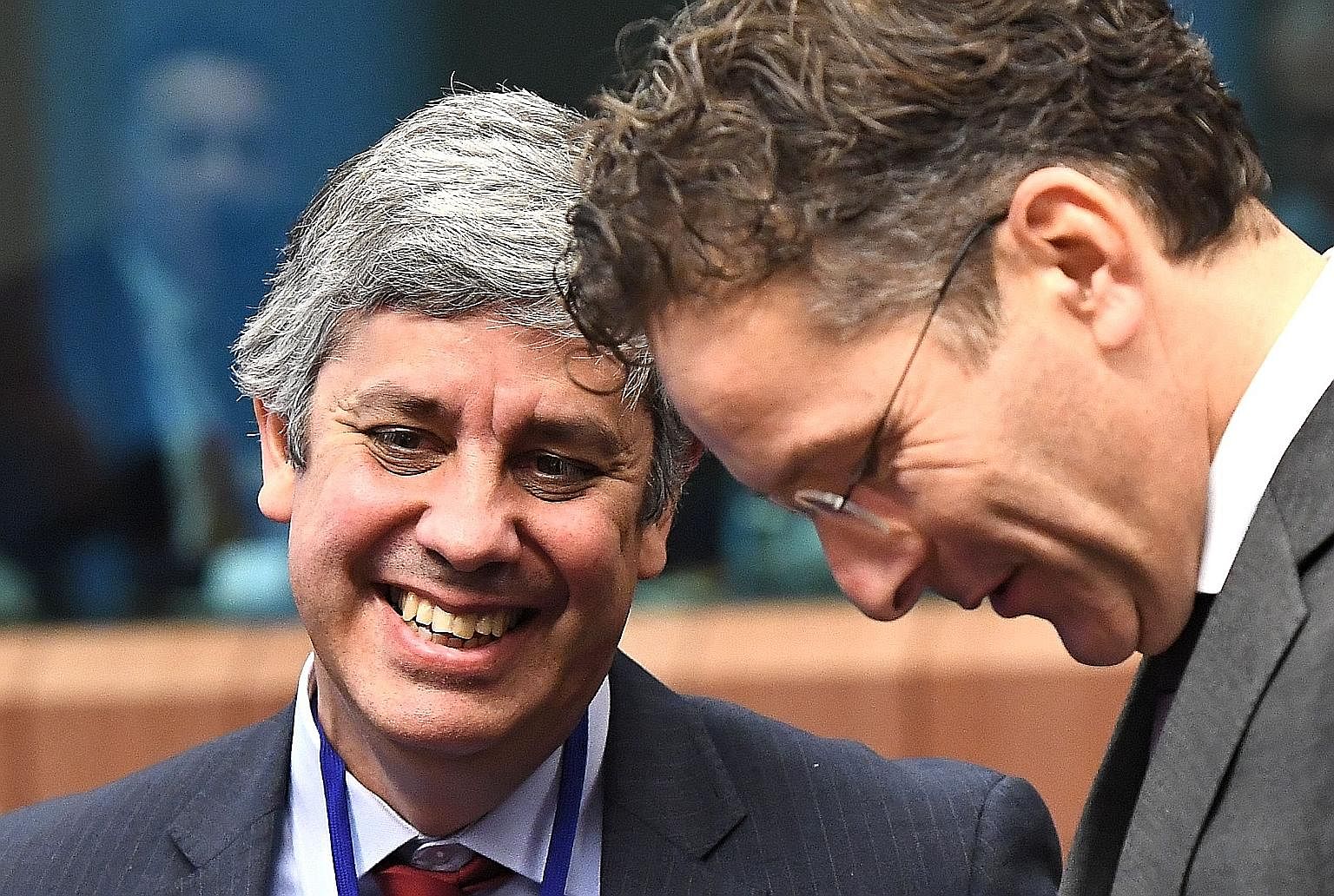 Eurogroup president Jeroen Dijsselbloem (right) and Portugal's Finance Minister Mario Centeno last month. Mr Centeno is the leading contender to replace Mr Dijsselbloem after the latter's term ends in January. Also in the shortlist of candidates aimi