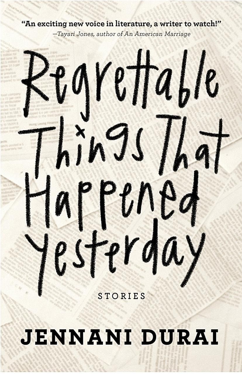 Regrettable Things That Happened Yesterday: Stories (above) by Jennani Durai (top) is a collection of short fiction connected by the motif of newspapers.